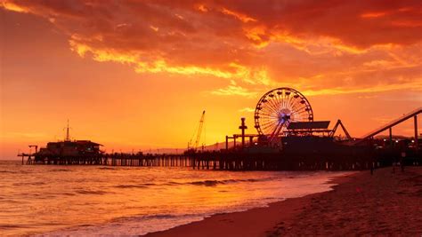 Sunset At Santa Monica Beach Stock Footage Video 100 Royalty Free