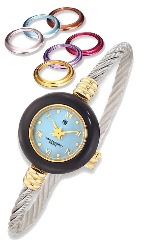 Stainless Steel Bangle Watch With 7 Interchangeable Color Bezels Gem