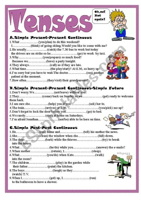 A Worksheet To Revise Tenses Six Exercises A Simple Present Present