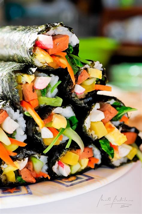 Check spelling or type a new query. Kimbap, a Korean sushi roll (without raw seafood). My mom ...