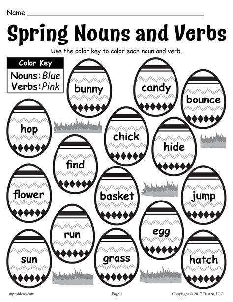Color The Spring Nouns And Verbs Printable Worksheet In 2021