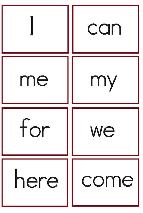 Sight Words Printable Flash Cards