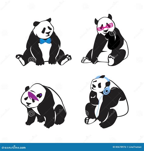Set Of Panda Bears With Color Human Accessories Vector Stock Vector