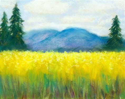 Original Art Soft Pastel Painting Back Field In The Spring