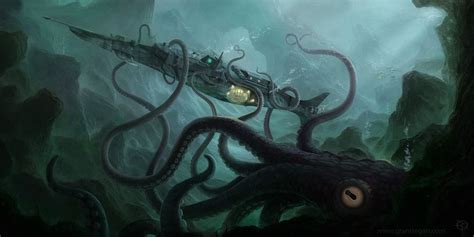 Heres A Wonderful Rendering Of The Nautilus Vs The Giant Squid From