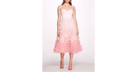 Marchesa Notte Ombré Textured Tulle Tea Length Gown In Pink Lyst