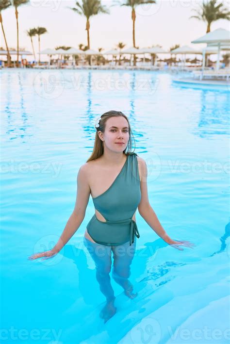 Beautiful Woman Chilling Out By The Swimming Pool Summer Recreation Travel Concept
