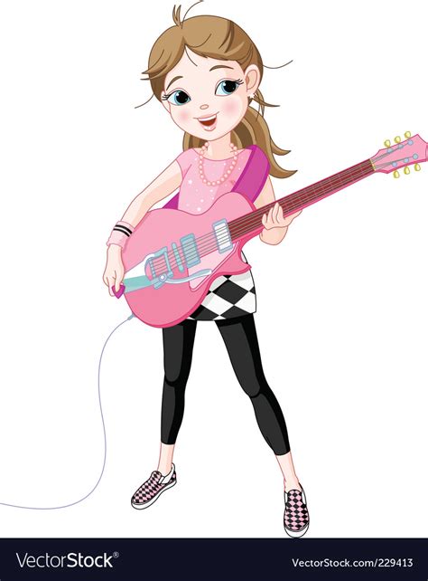Rock Star Girl Playing Guitar Royalty Free Vector Image