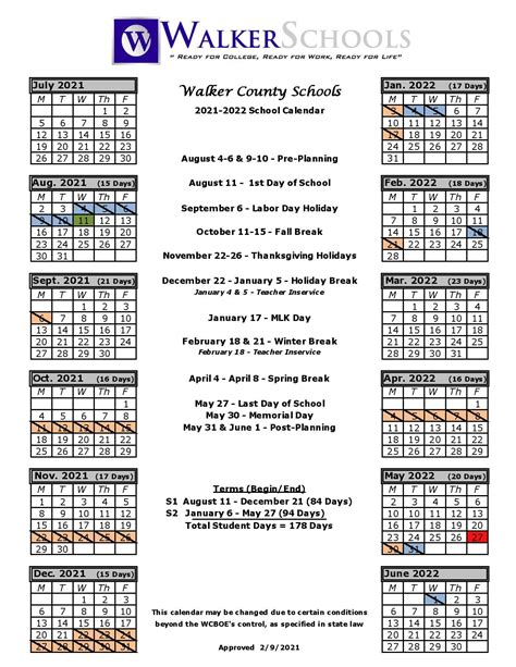 Walker County Schools Calendar 2021 2022 In Pdf