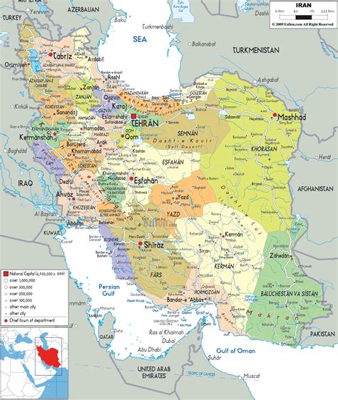 Detailed Political Map Of Iran Ezilon Maps