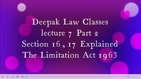 The Limitation Act 1963 Section 16 Section 17 Part 2 Lecture 7