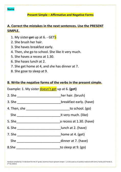 Worksheet For Present Simple And Negative Forms