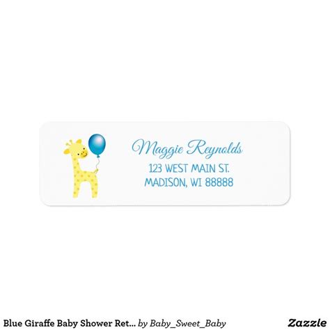 Blue Giraffe Baby Shower Return Address Label Baby Shower Giraffe