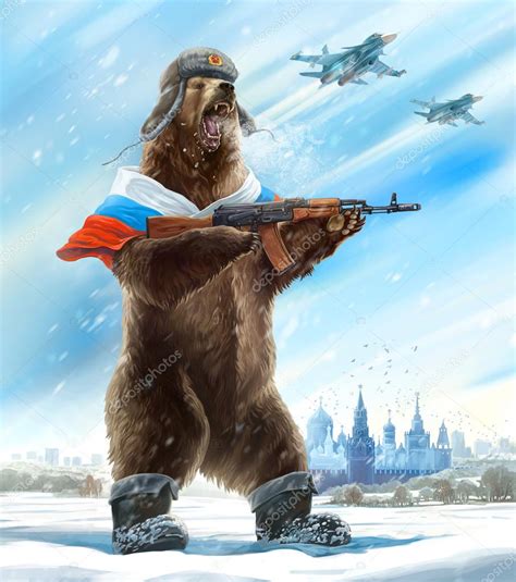 Russian Bear With Kalashnikov Gun — Stock Photo © Crop 112589492