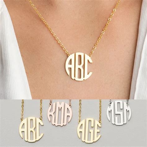 Dainty Custom Block Monogram Initials Necklace Personalized Name Jewelry Rose Gold Round Letters