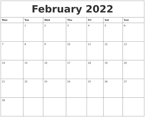 February 2022 Calendar Blank