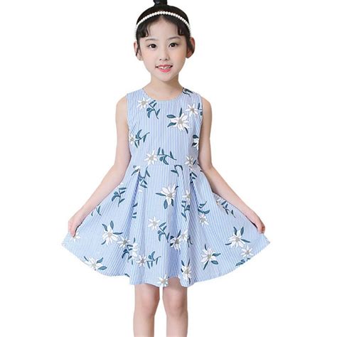 2018 Summer Flower Girls Dress New Striped Sleeveless Kids Dresses For