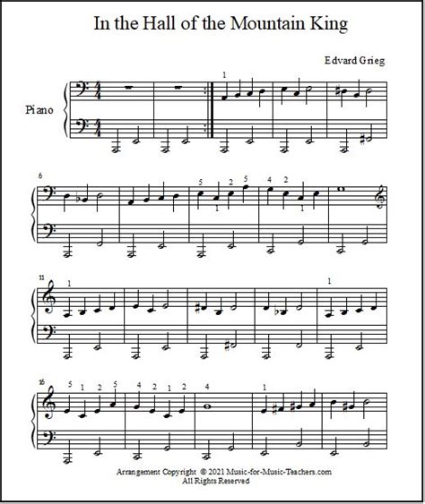 In The Hall Of The Mountain King Sheet Music For Intermediate Piano