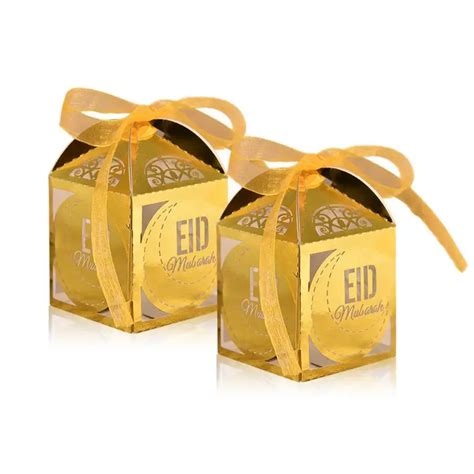 50pcs Eid Candy Box Hollow Wedding Candy Box With Ribbon Islamic Muslim