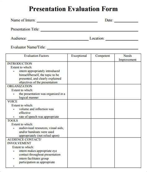 Presentation Evaluation Form In Pdf Free Sample Example And Format