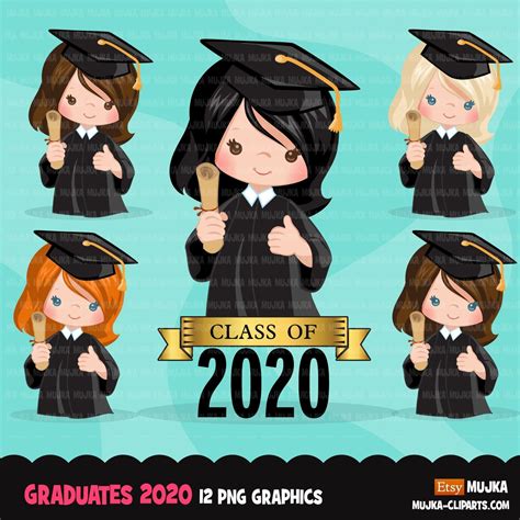 Graduation Clipart 2020 Cute Graduate Girls With Cape And Scroll Sch