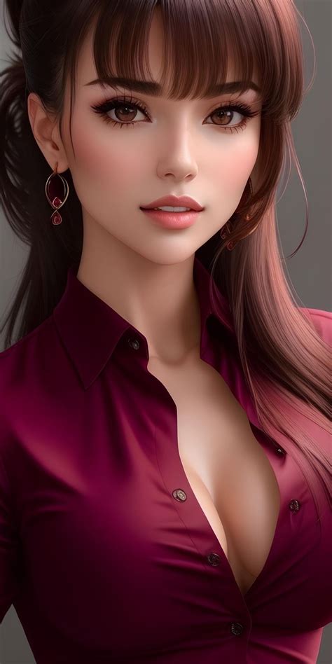 Portrait Of A Gorgeous Girl Wearing Maroon Colored Shirt Her Hairstyle