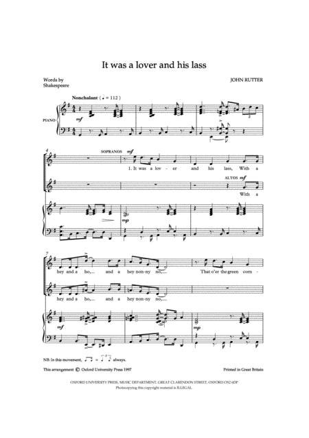 It Was A Lover And His Lass By John Rutter 1945 Vocal Score Sheet Music For Sa Choir And