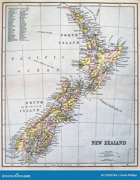 Antique Map Of New Zealand Stock Photo Image Of Antique 37050784