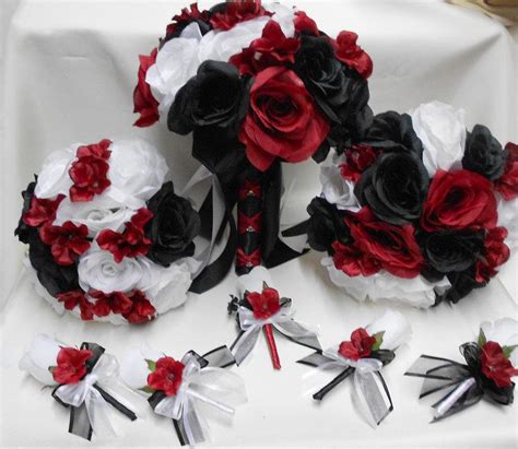 Wedding Bridal Bouquets Your Colors 18 Pcs Package Apple Red Black
