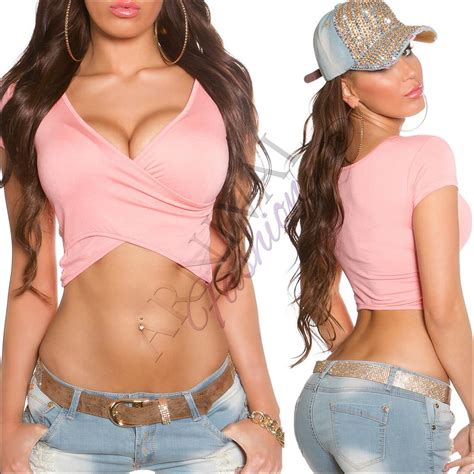 new sexy ladies casual wrap crop tops xs s m hot girls top cropped shirts 6 8 10 ebay