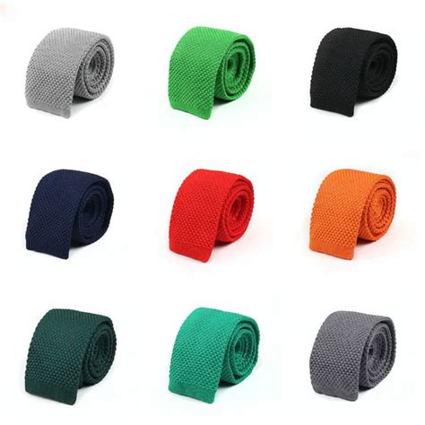 New Pure Color Knitted Necktie Mens Ultra Narrow Casual Flat Necktie