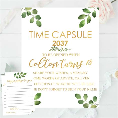 Greenery Time Capsule Sign Baby Shower Time Capsule Etsy Welcome