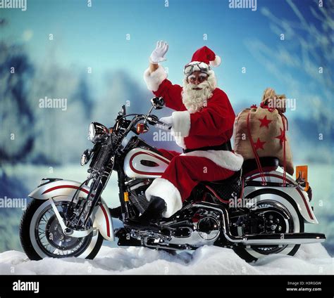 Santa Claus, Motorrad-Weihnachten, Santa, Laufwerk, Geste, Welle, Gruß