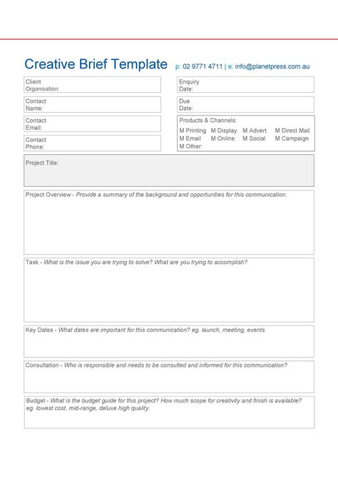 Free Brief Template Printable Templates