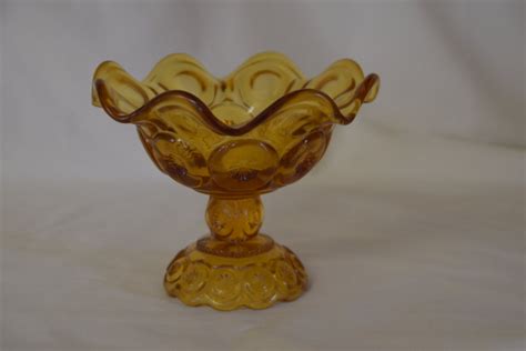 Vintage Moon And Stars Patterned Amber Glass Candy Dish Compote Vintage Moon Glass Candy Dish
