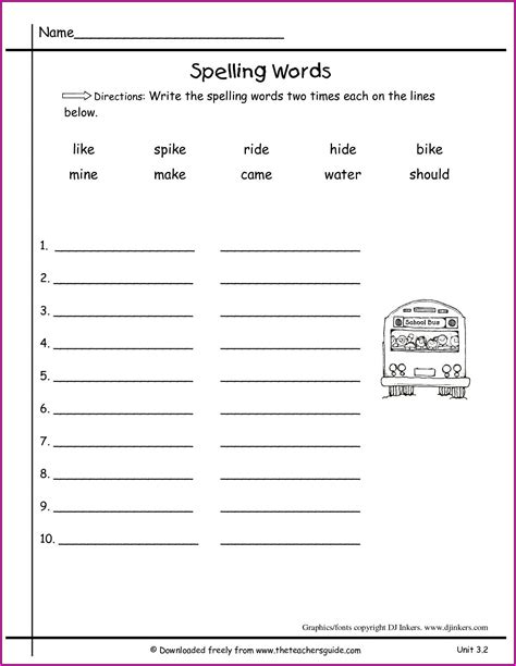 Spelling Words For Grade 2 Worksheets