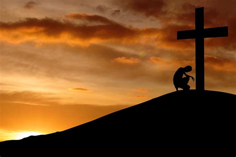 Prayer Christ Jesus Sunset Silhouette Cross Hd Wallpaper Peakpx