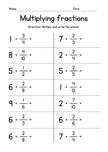Multiplying Fractions By Whole Numbers Worksheets Teaching Resources