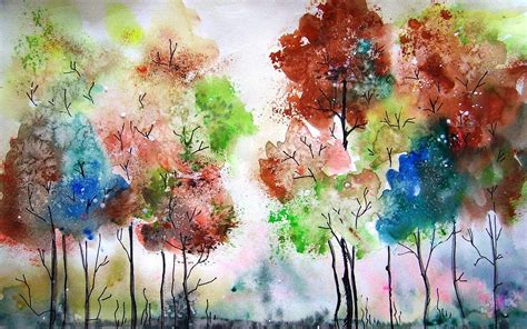 Watercolor Painting Trees Colors Wallpaper Art And Paintings