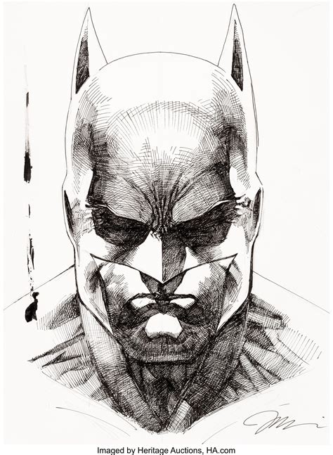 A Drawing Of The Face Of Batman Drawn In Pencil On White Paper With