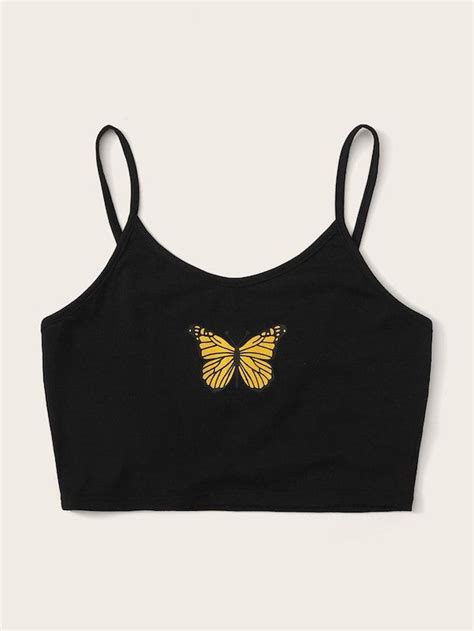 Butterfly Graphic Cropped Cami Top Crop Top Outfits Top Outfits