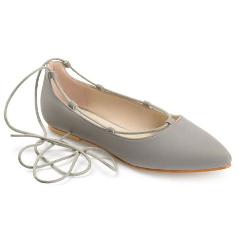 Womens Pointed Toe Lace Up Ballet Flats