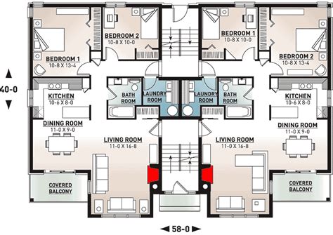Plan 21425dr 8 Unit Apartment Complex With Balconies Town House