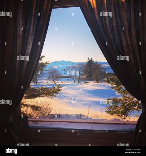 Winter Scene Through Window Stock Photo Alamy