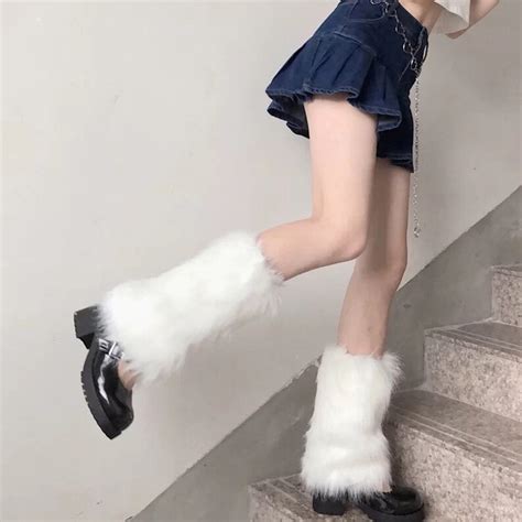 Y2k White Furry Leg Warmers Faux Fur Leg Warmers Boot Covers Etsy Uk