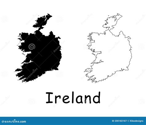 Ireland Country Map Black Silhouette And Outline Isolated On White