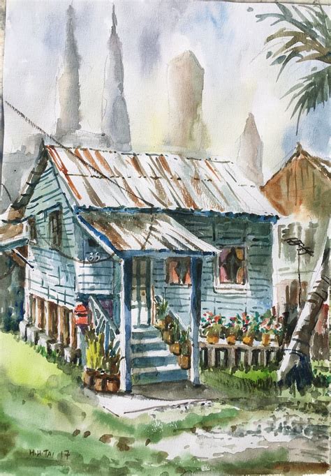 Bergeraklah kami mencari jalan sheikh mahadi. Rumah Biru ,Kampung Baru Watercolour by Brian Tai ...