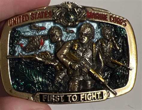 Marine Corps Belt Buckle First To Fight USMC US Gem