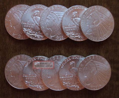 10 X 110 Oz 999 Fine Silver Incuse Indian Round Uncirculated