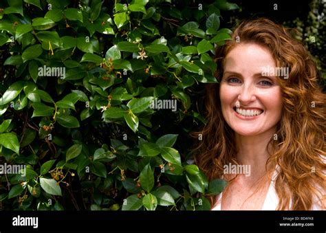 Beautiful Red Haired Irish Woman With Blue Eyes From Ireland Portrait